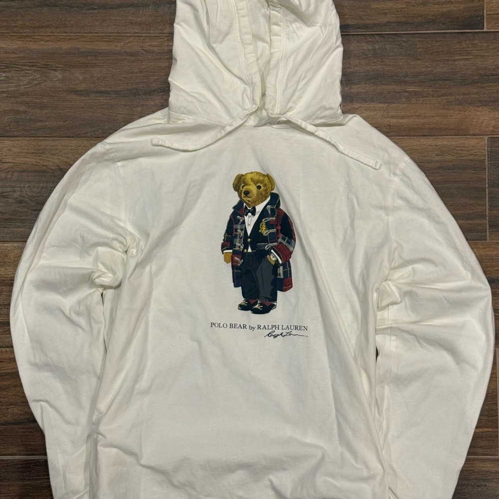 Ralph Lauren White Hoodie with Polo Bear